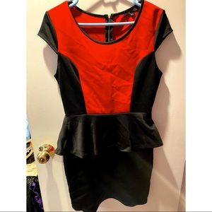Red and black peplum dress